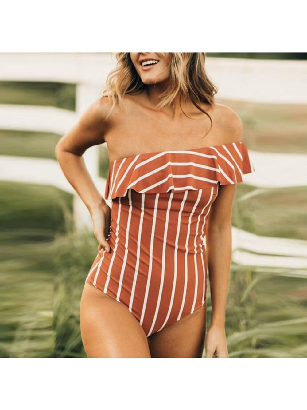 Albion Fit The Icon Wave One Piece One Shoulder Swimsuit XS Sydney Brown Stripe
